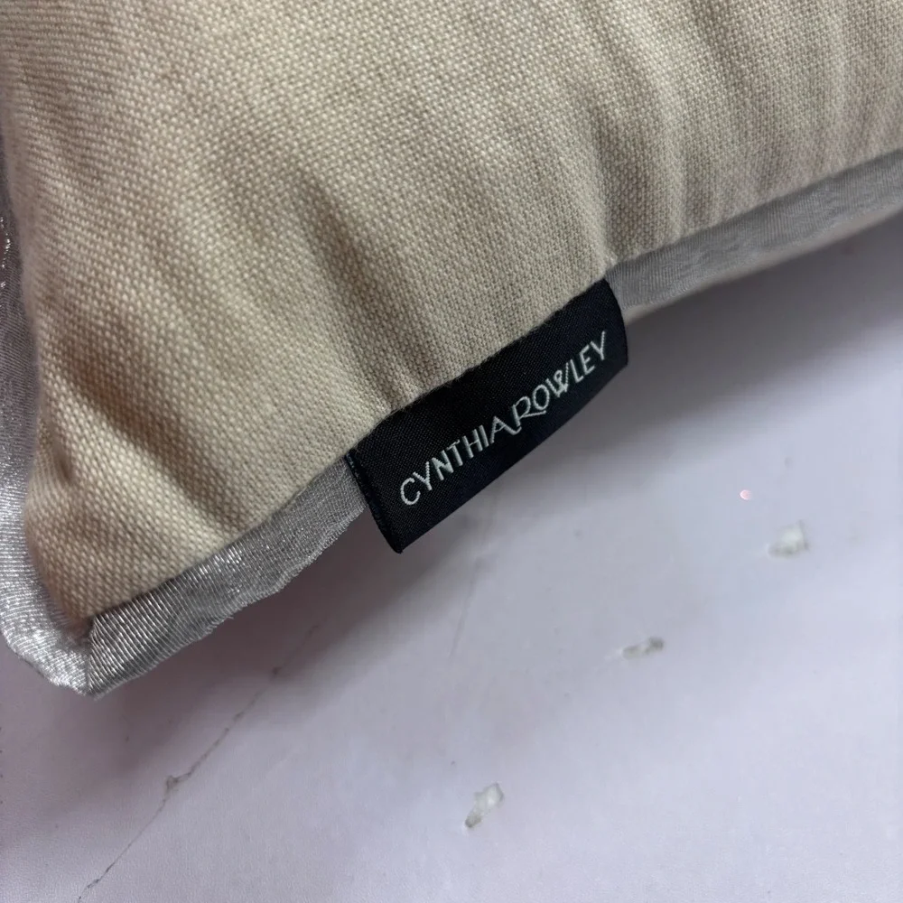 Vtg Cynthia Rowley Beaded Butterfly Lumbar Pillow Silver Gold Sequin Linen 12x20